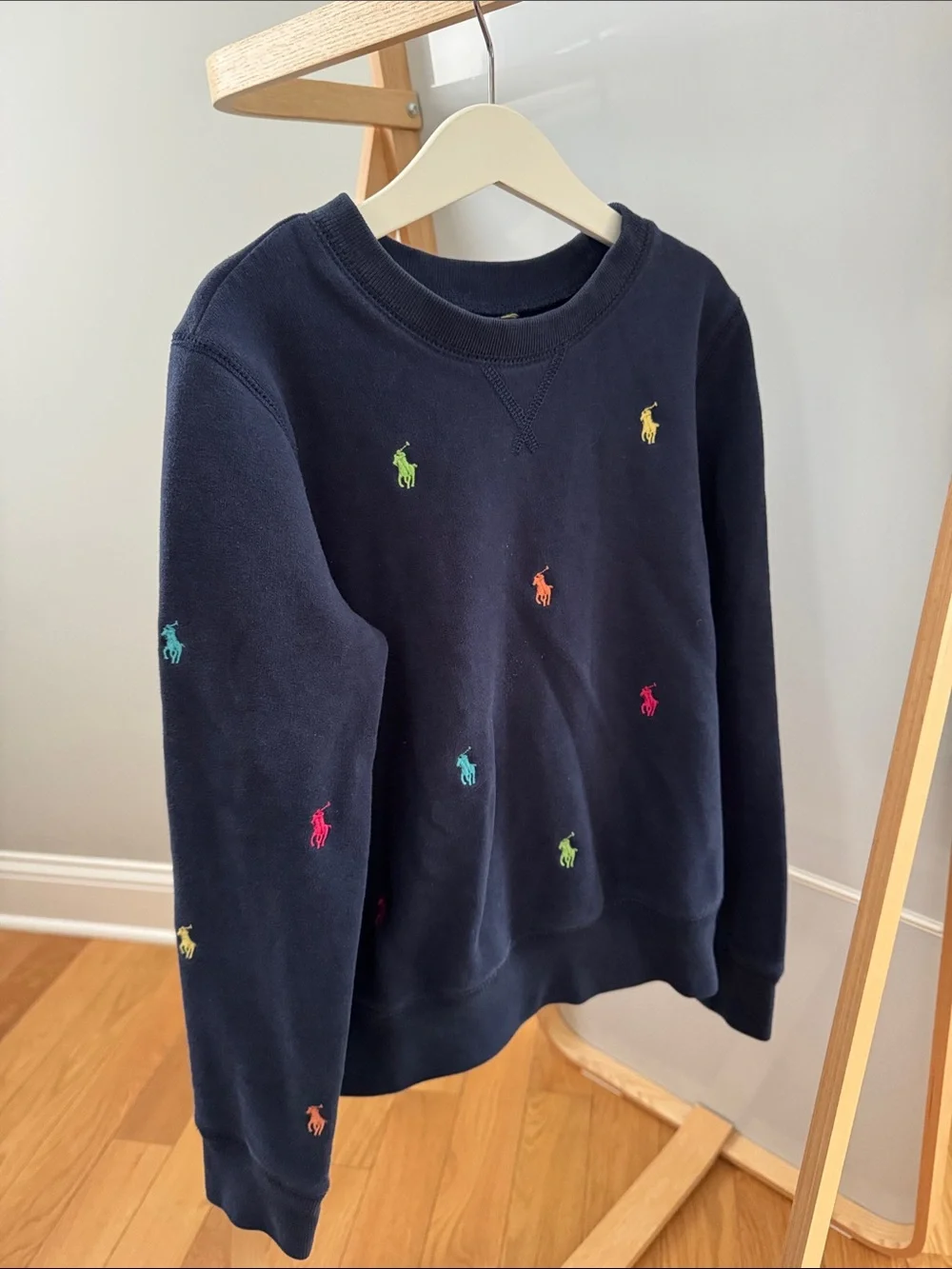 Ralph Lauren Navy Sweatshirt with Multicolor Polo Logos